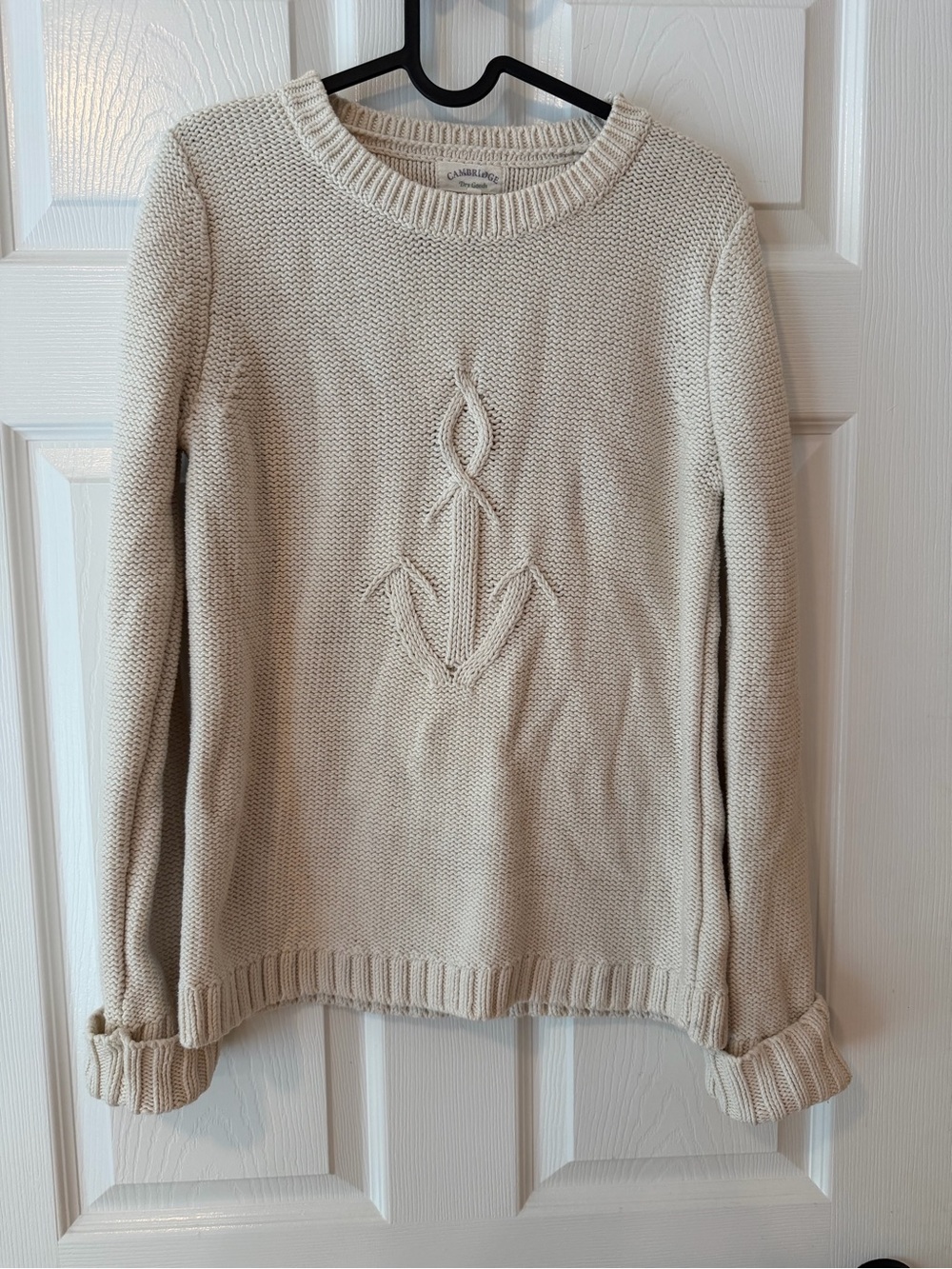 Chic Cable Knit Anchor Crewneck Sweater - Cream